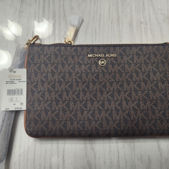 Michael Kors Dark Brown Logo Wristlet - NEW